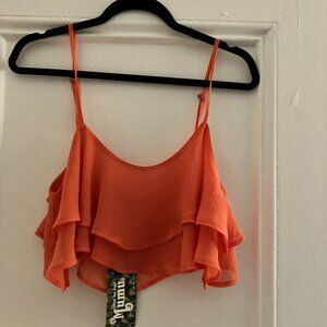 SHOW ME YOUR MUMU CORAL CHIFFON CROP TOP